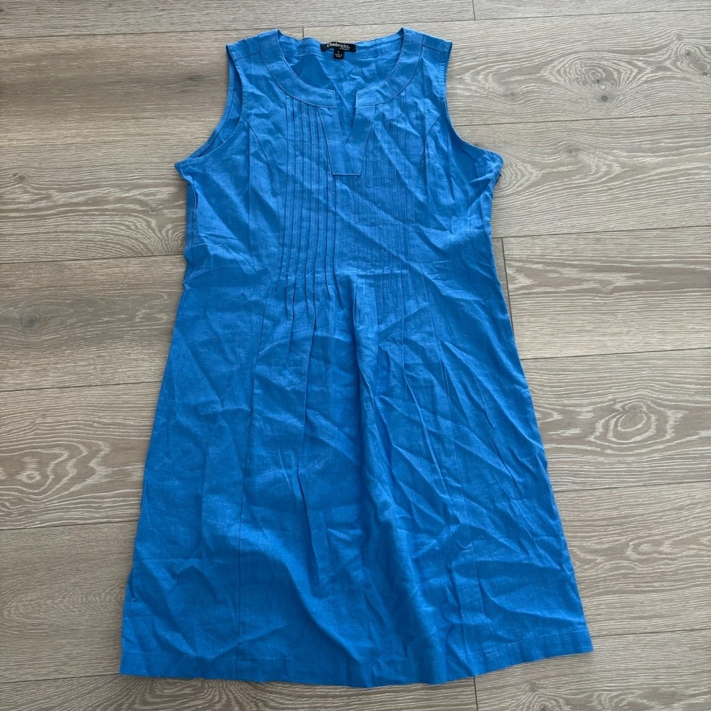 Chadwicks Womens Blue Linen Pleated Sleeveless A-Line Dress Size L